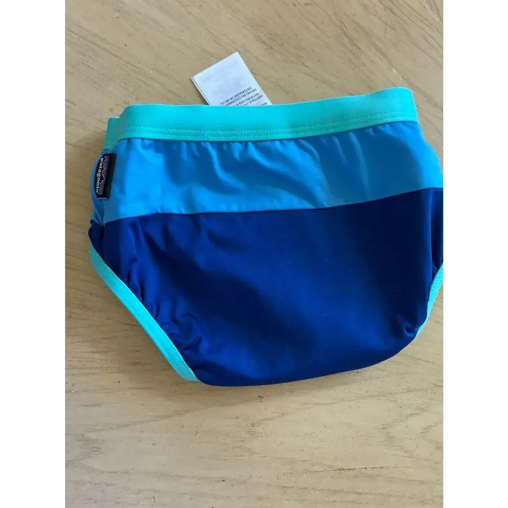 NEW Patagonia Baby Swim Briefs Bottom Diaper Cover 3-6 M Colorblock Blue Teal